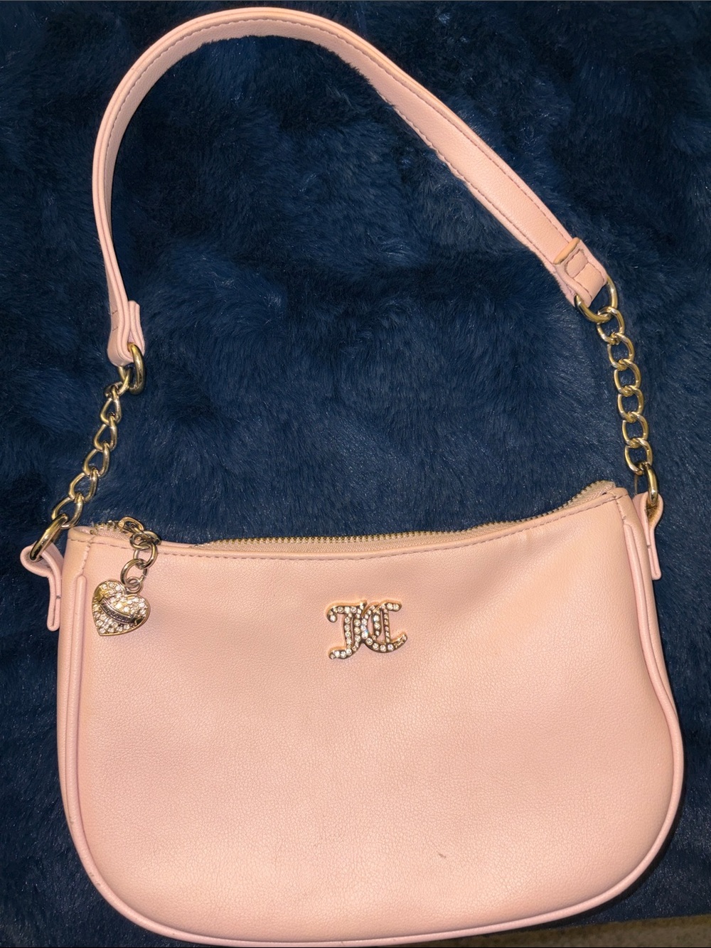 Juicy Couture Light Pink Shoulder Bag with Gold Accents and Heart Charm